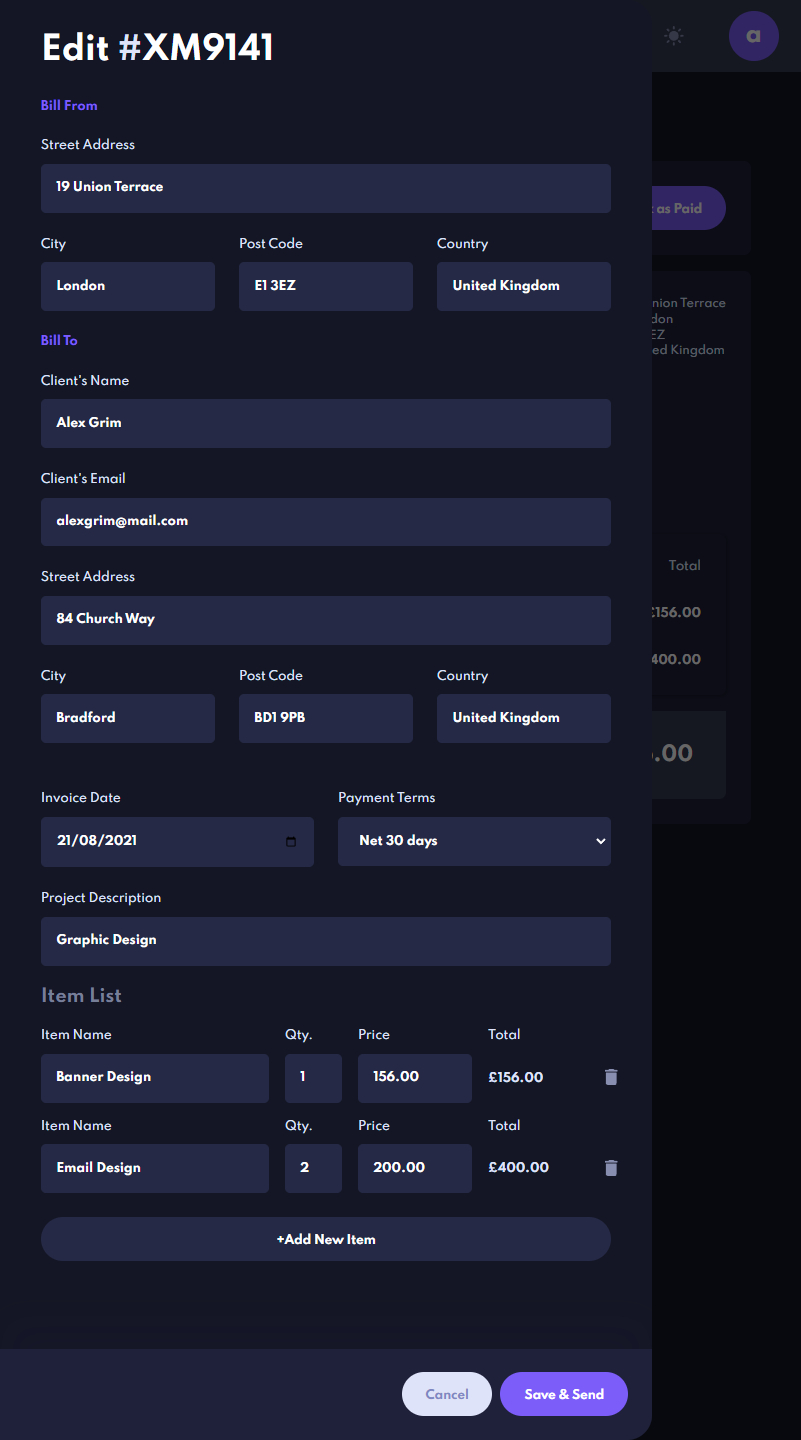 Edit invoice