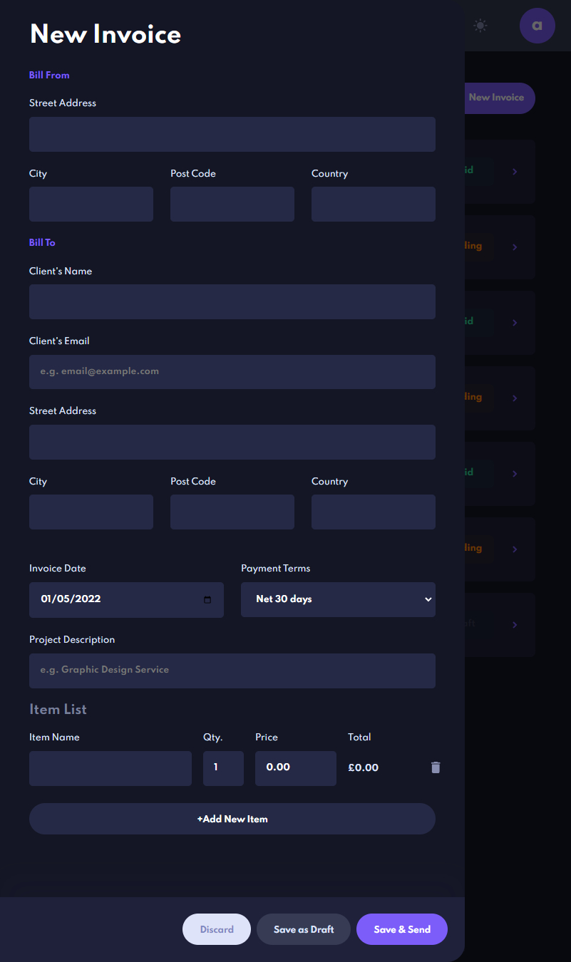 New invoice
